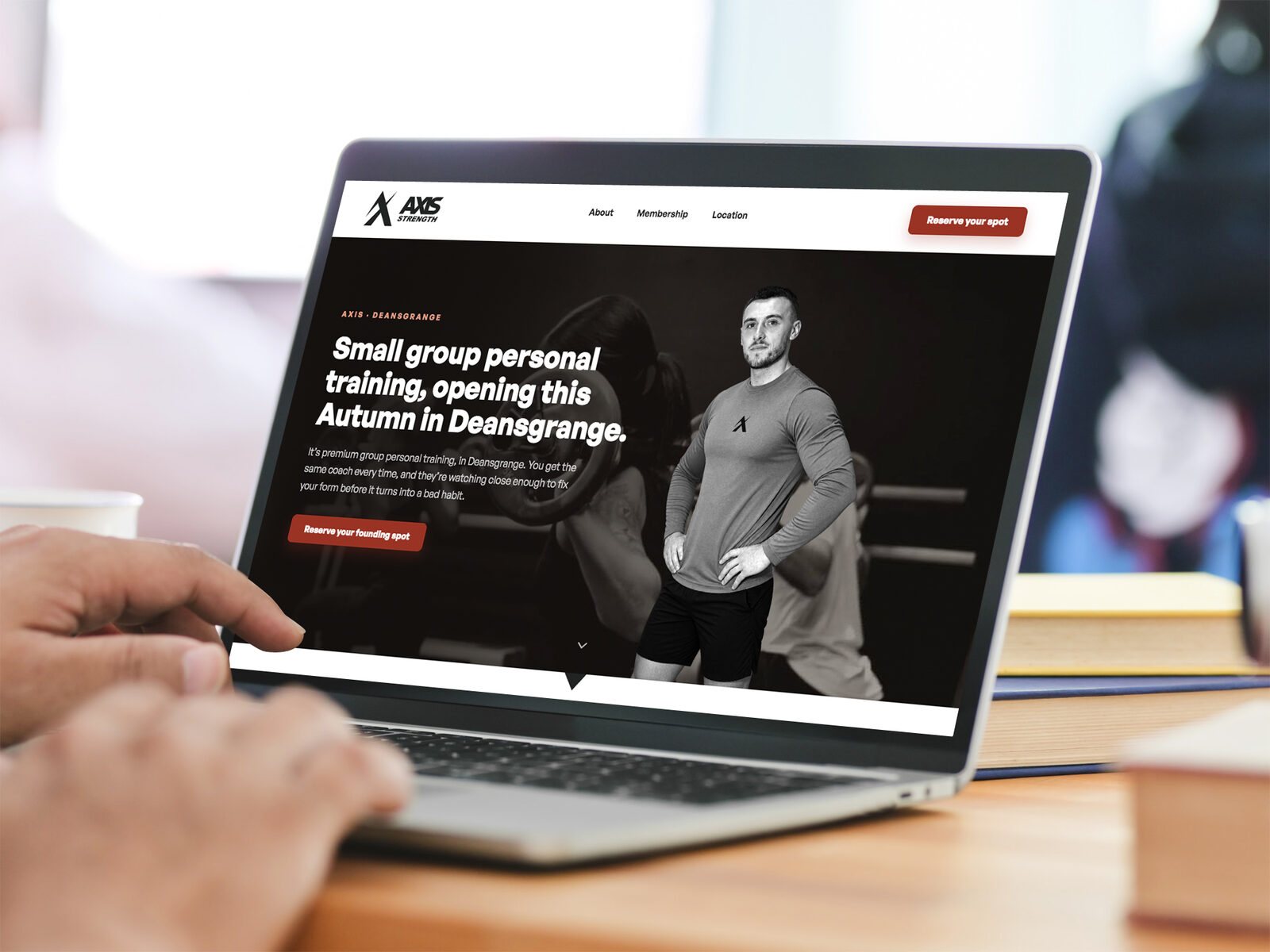 The Axis launch website on a laptop: Small group personal training, opening this Autumn in Deansgrange