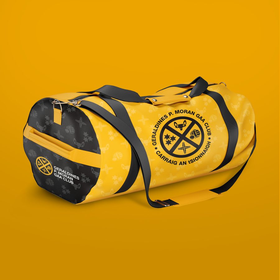 Yellow and black Geraldines P. Moran GAA Club kit bag with the new crest