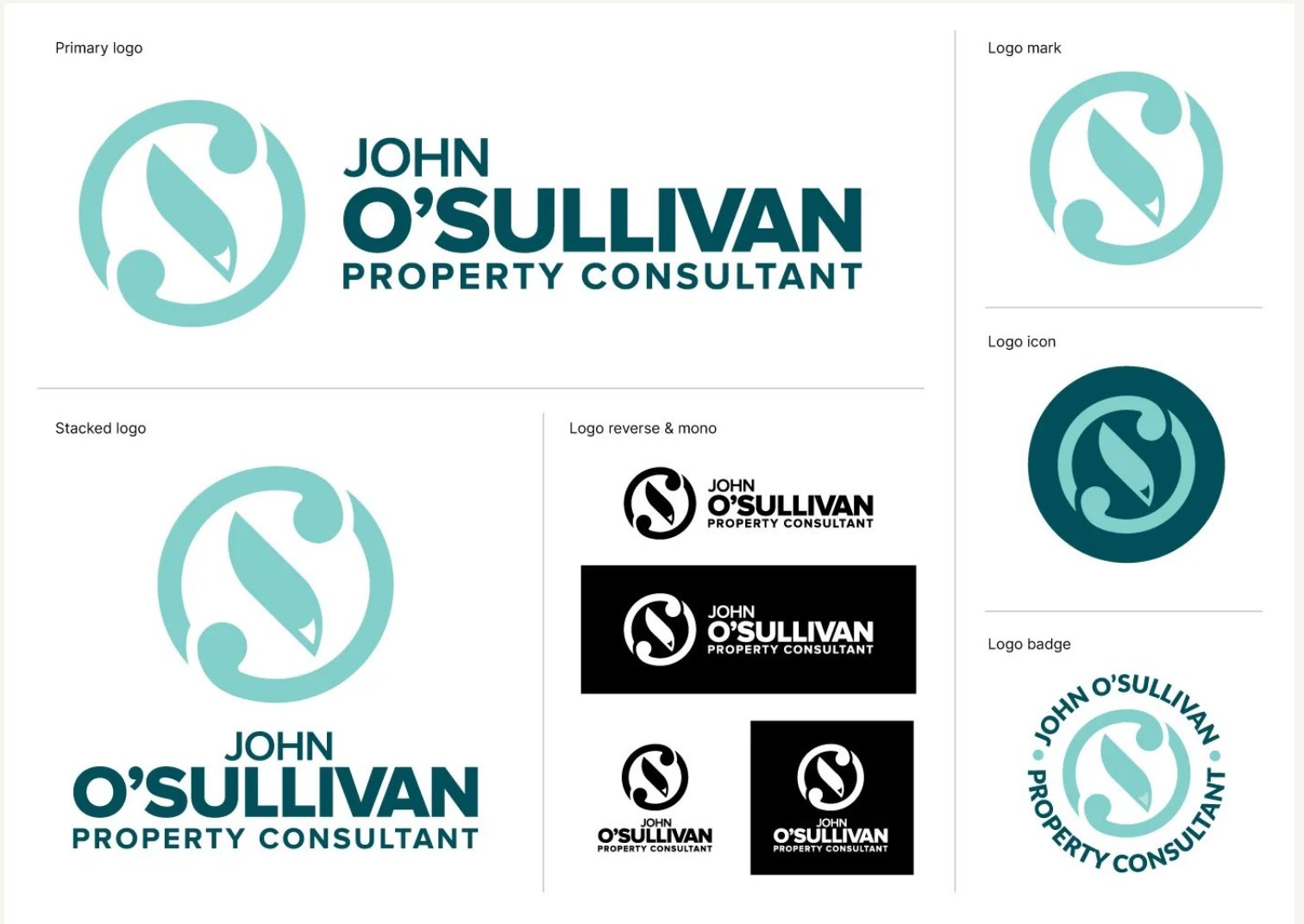 The John O'Sullivan logo set in primary, stacked, icon, reversed and badge versions