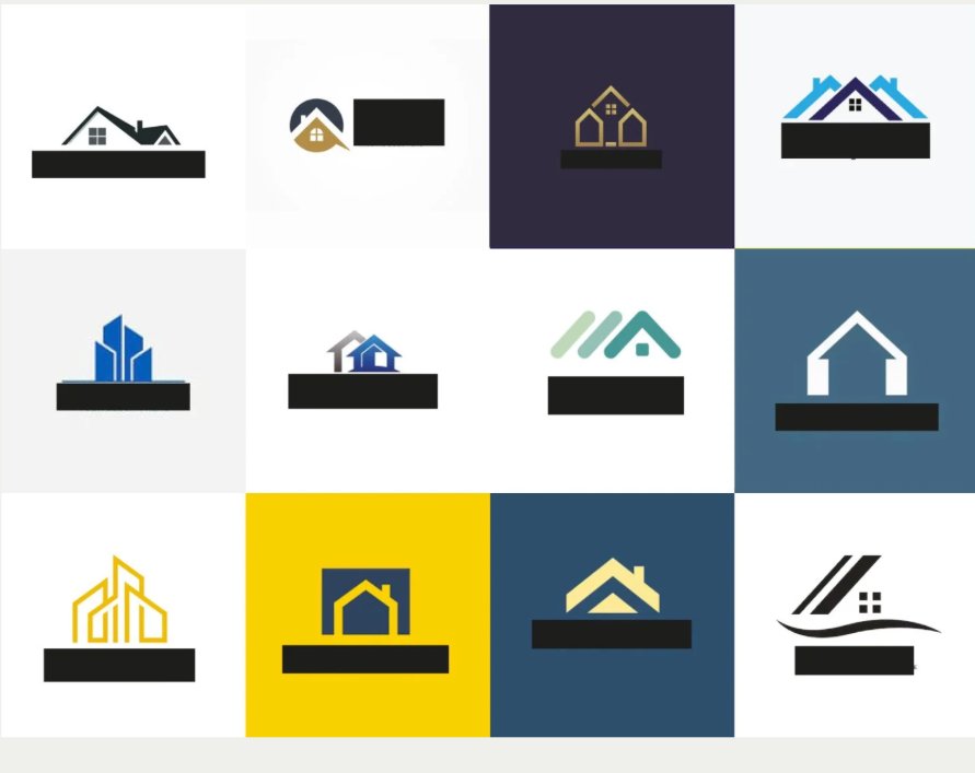 Grid of twelve generic estate agent logos built from house and roof icons