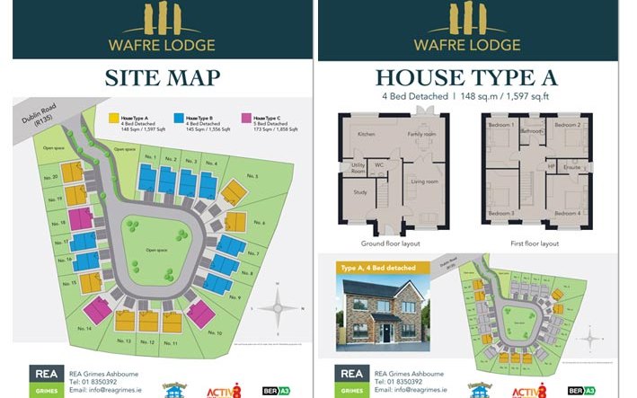Wafre Lodge site map and house type sheet with floor plans