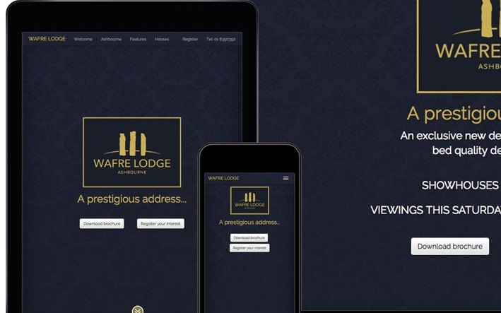 Wafre Lodge development website on a laptop, tablet and phone