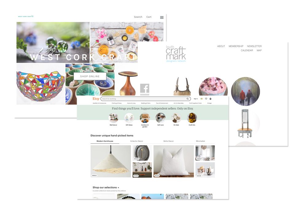 Screenshots of Irish and international craft marketplaces compared side by side