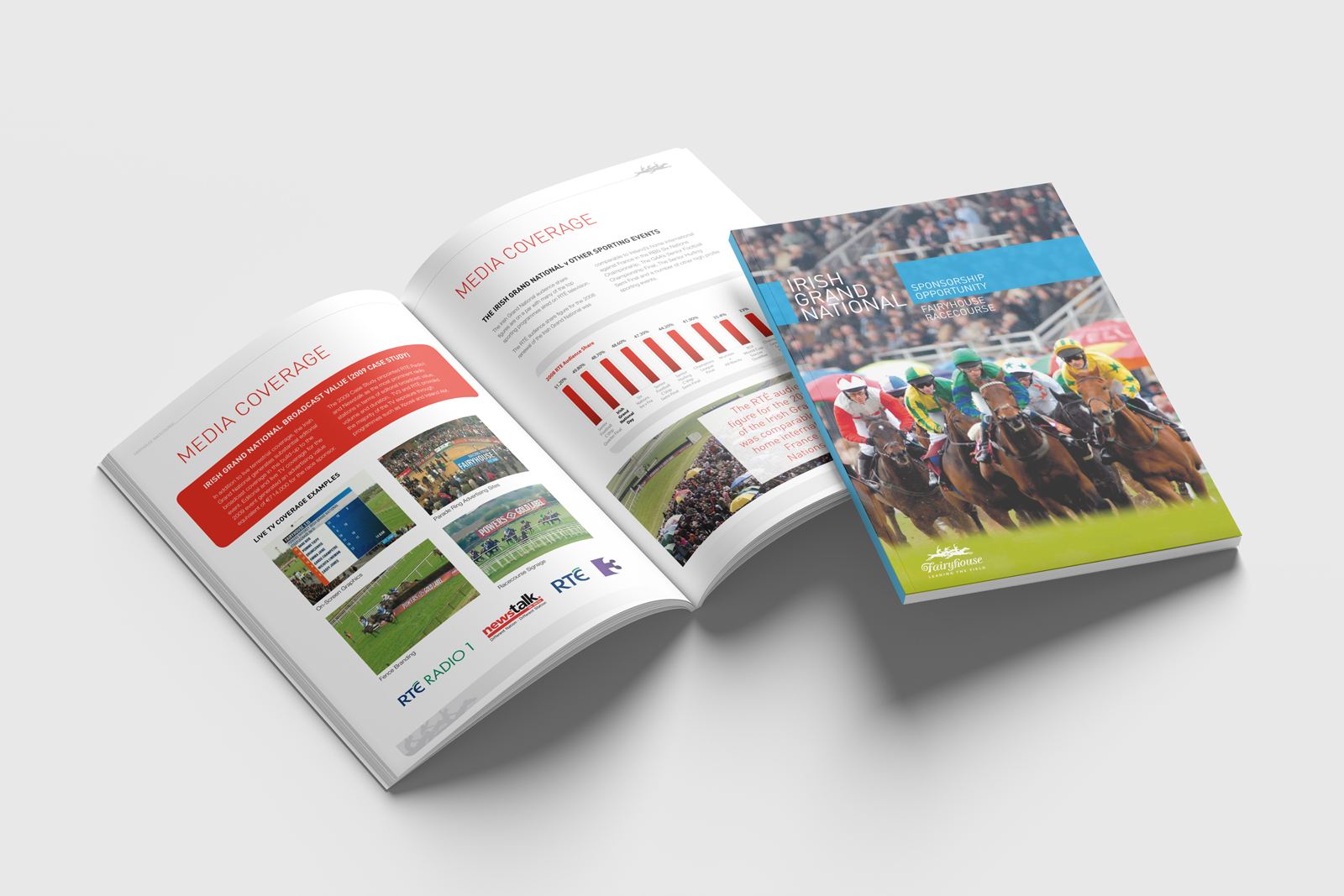 Fairyhouse sponsorship brochure for the Irish Grand National, open at the media coverage pages