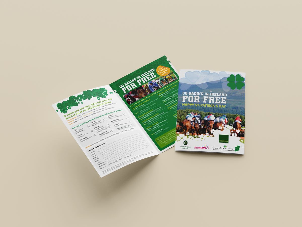 Horse Racing Ireland Go Racing in Ireland for Free brochure for St Patrick's Day, with a free ticket form