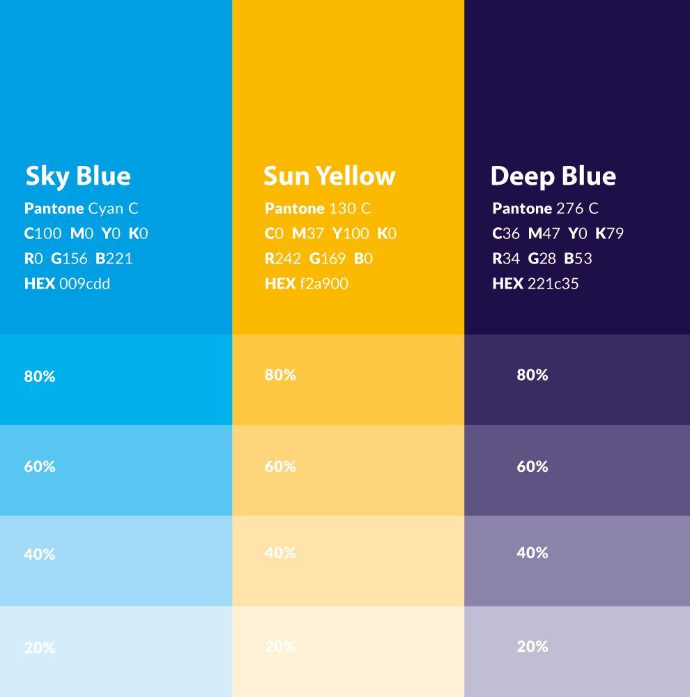 Schorman palette: Sky Blue, Sun Yellow and Deep Blue with tints