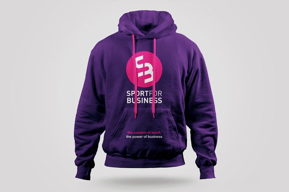 Purple hoodie with the magenta Sport for Business mark