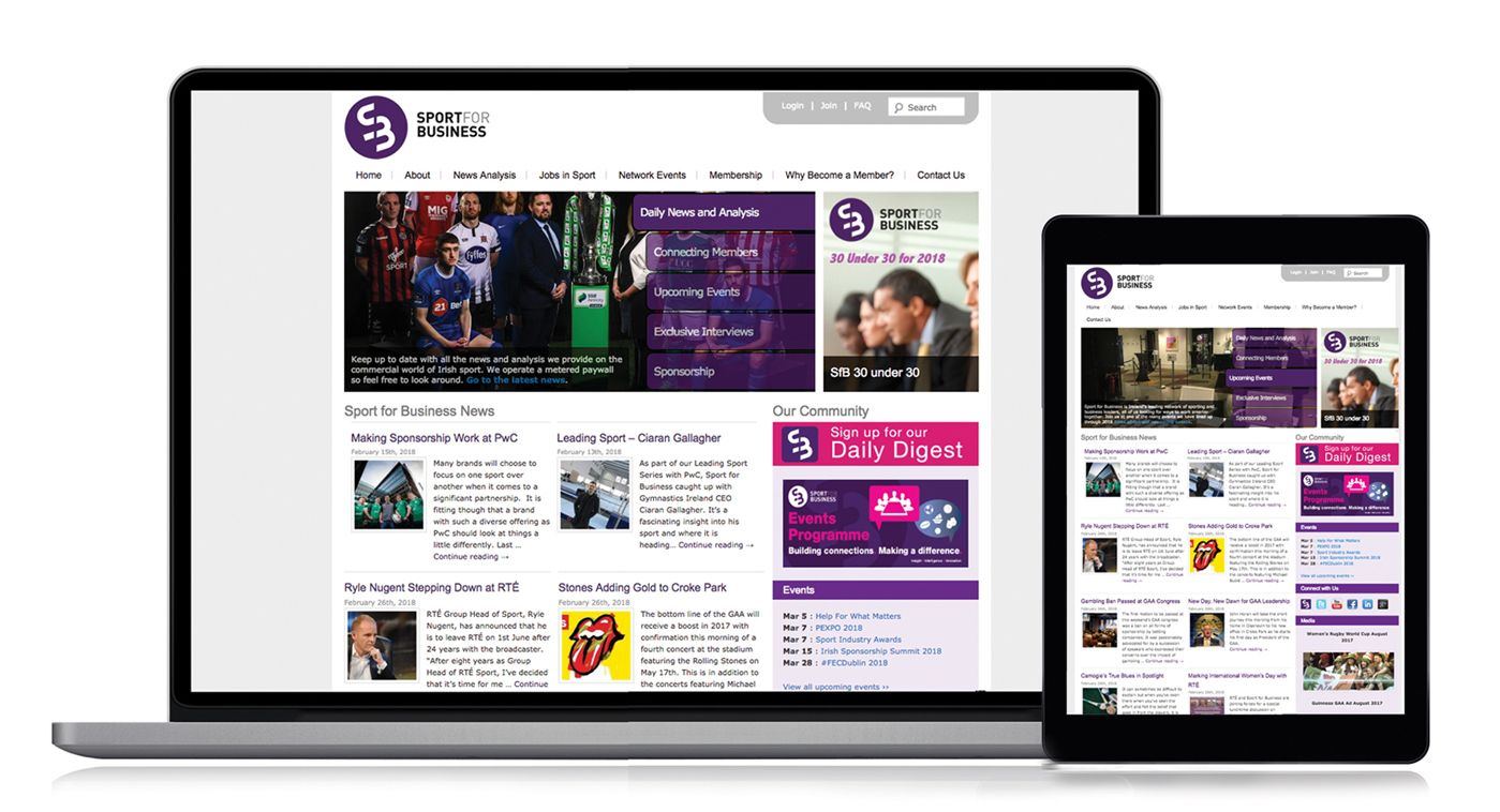 Sport for Business website on a laptop and tablet