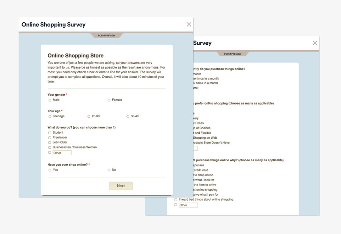 The Design Corner online shopping survey, asking how and why people buy online
