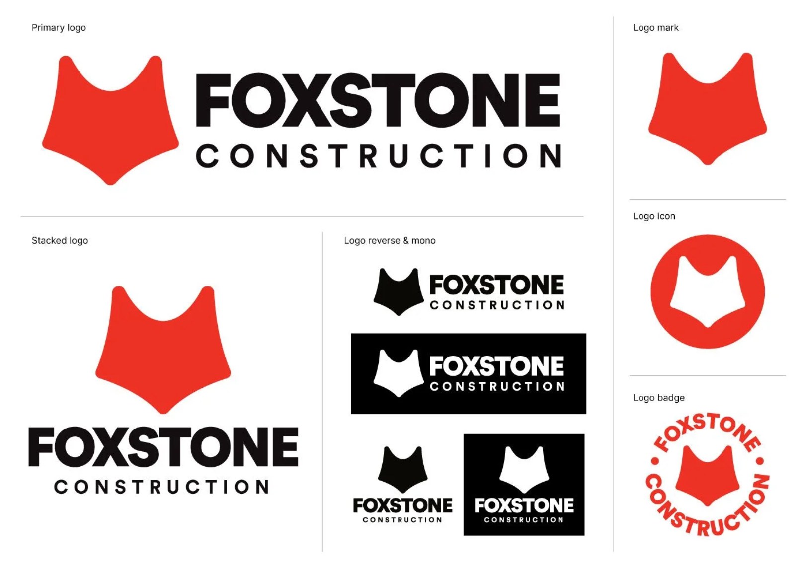Foxstone Construction logo system in red and black
